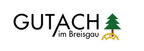Logo mit Schriftzug Gutach im Breisgau und Illustration Tanne und Wasserrad