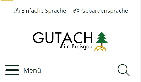 Mobiler Kopfbereich www.gutach.de mit Logo und Menü-Icon